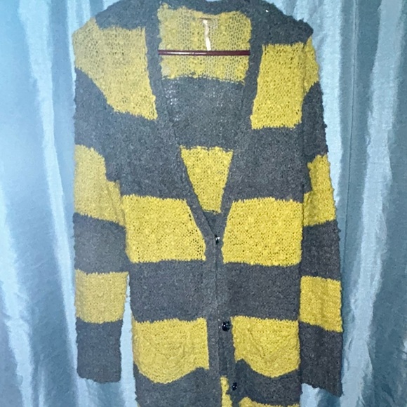 Free People Large Chunky Knit Cardigan - Yellow and Gray - new or like new - Picture 1 of 10